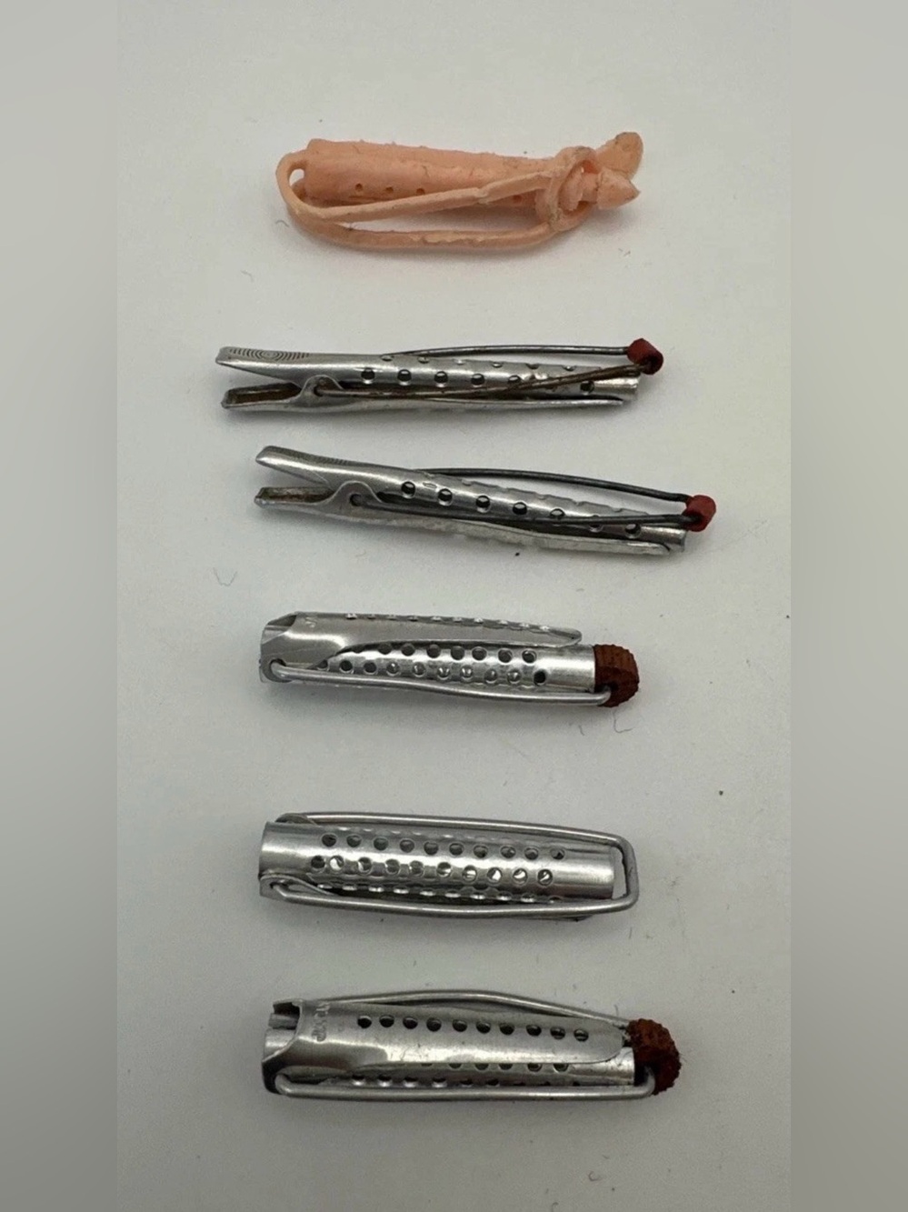 Ideal Tammy Lot of Six Hair Curlers Silver Pink Metal Plastic 1960s